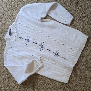 Cozy White Sweater with Blue Accents